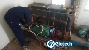 Industrial blast freezer compressor installation by Glotech Group in Hermanus