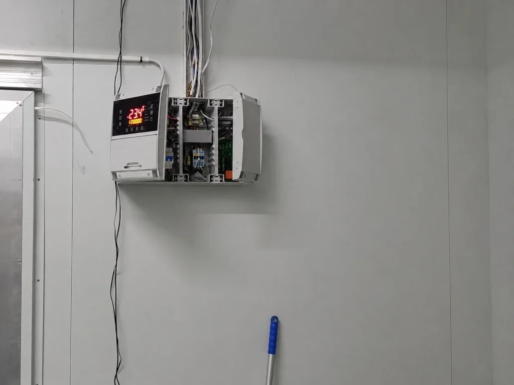 Temperature control panel inside the Popco Ice Cream walk in freezer
