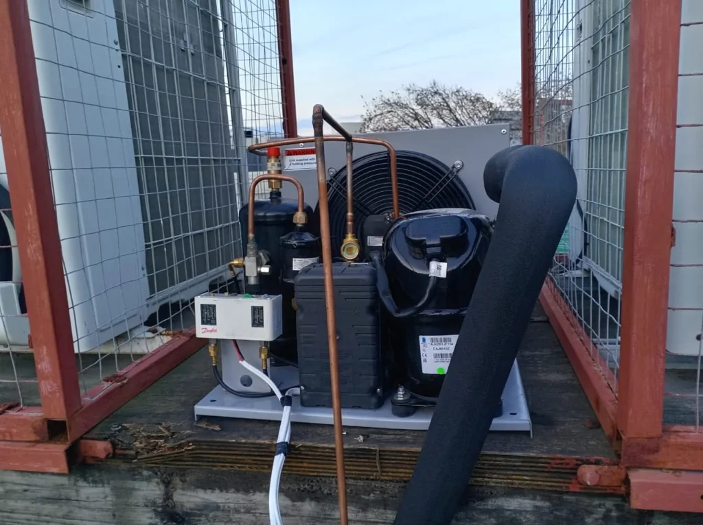 Close-up of the cold room condensing unit installed at Bin Rashied Kenilworth