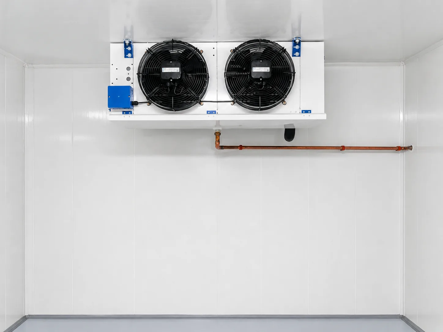 Twin-fan evaporator with copper refrigeration pipework at Cattle Baron Table View