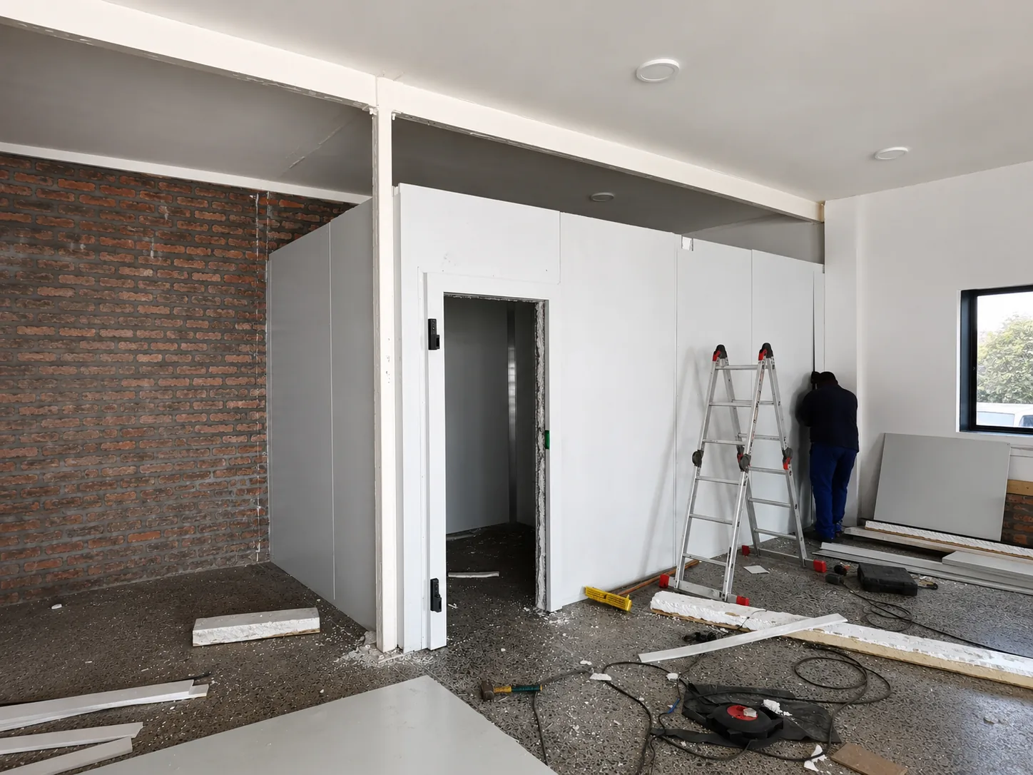 Cold room installation using insulated panels during the assembly stage at Bin Rashied Salt River
