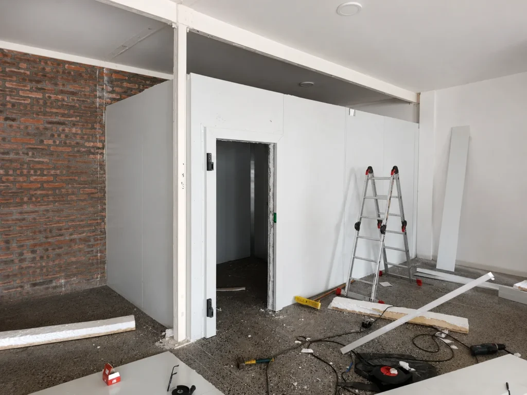 Cold room installation in progress using insulated panels