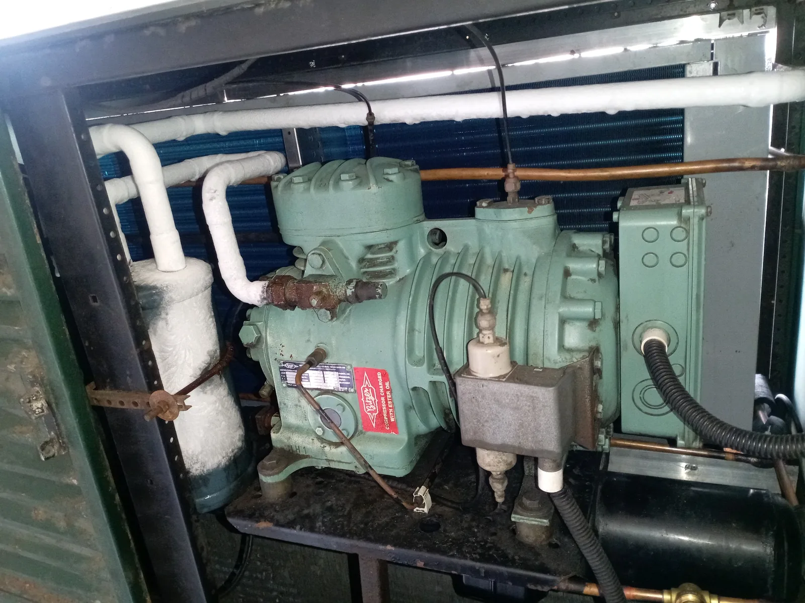 Close-up of the compressor and condenser assembly at Combined Abalone Hermanus