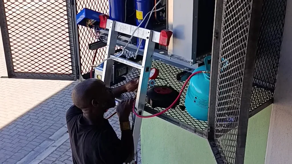 Commercial refrigeration system during the Combined Abalone condenser replacement project