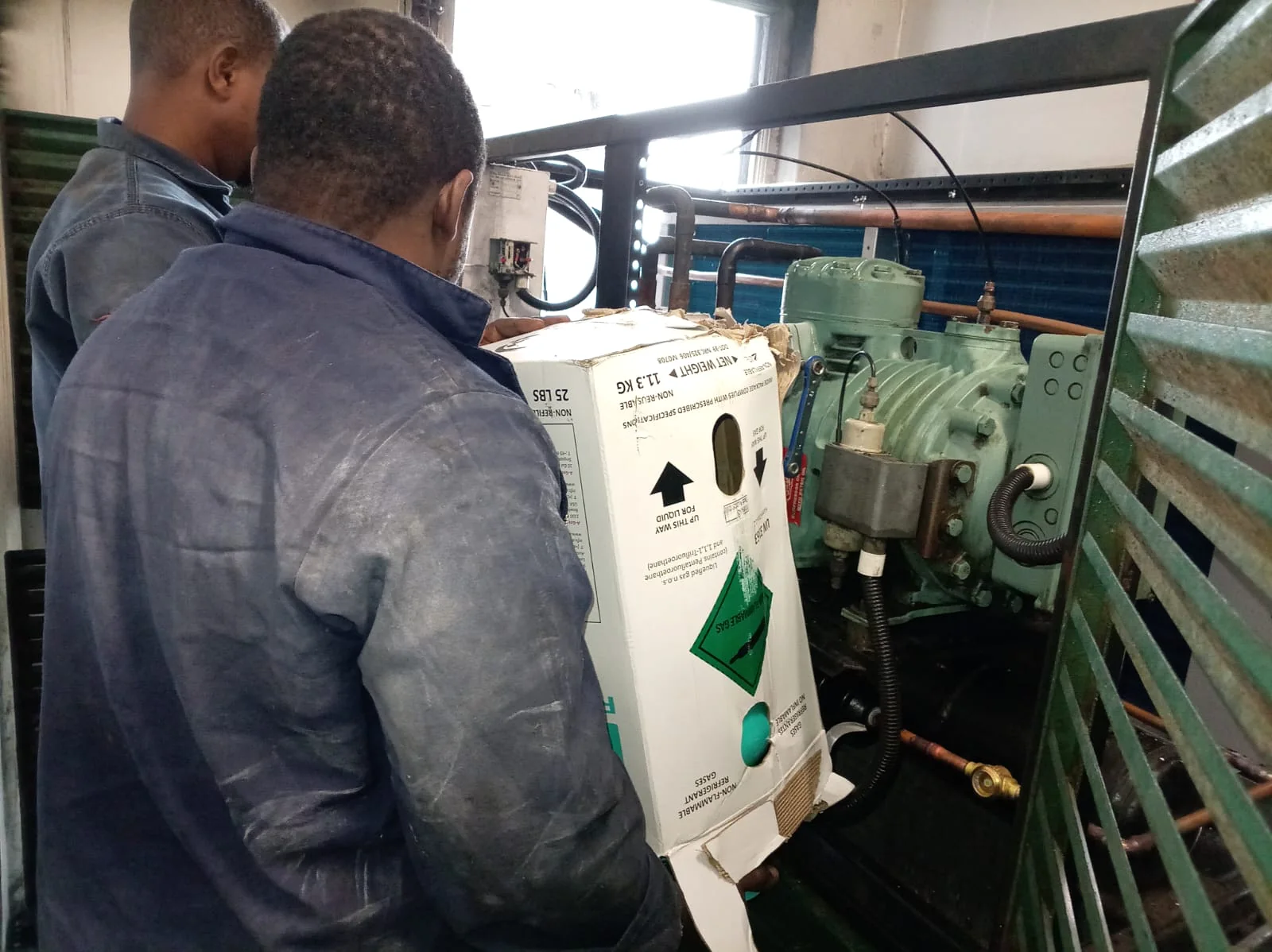 Installation work during the condenser replacement project for Combined Abalone in Hermanus