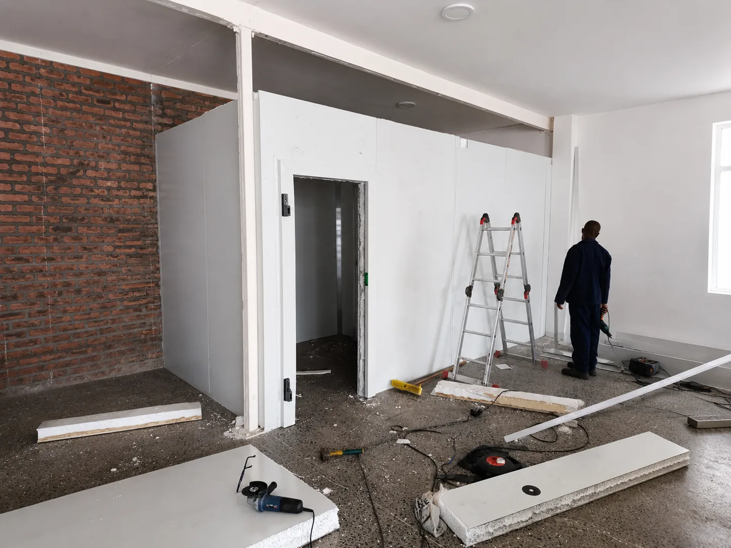 Commercial cold room panel installation by refrigeration technicians at Bin Rashied Salt River