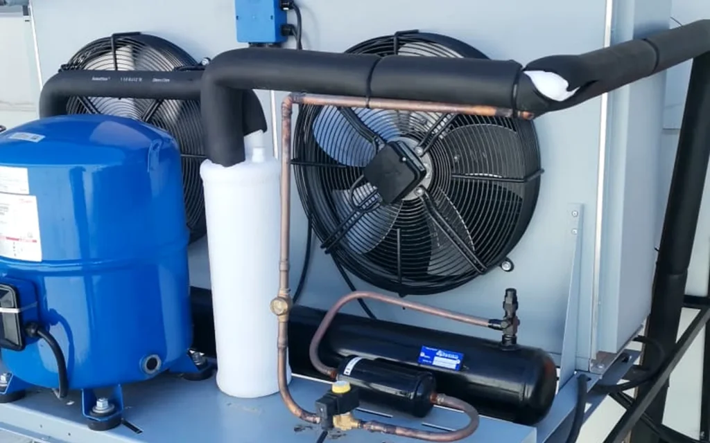 Commercial refrigeration condensing unit installed on a rooftop