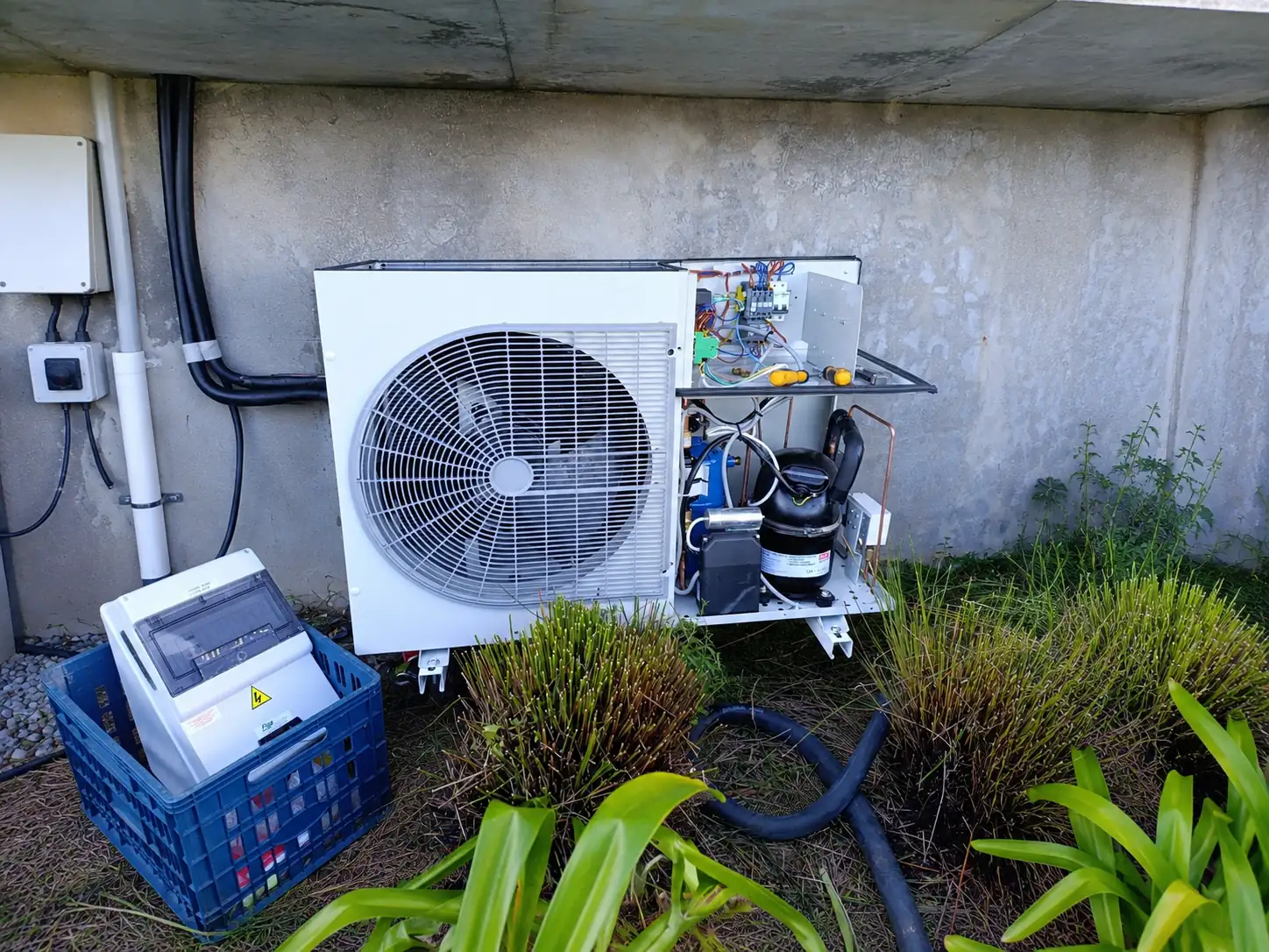 Outdoor condensing unit for a custom wine cellar installation in Constantia