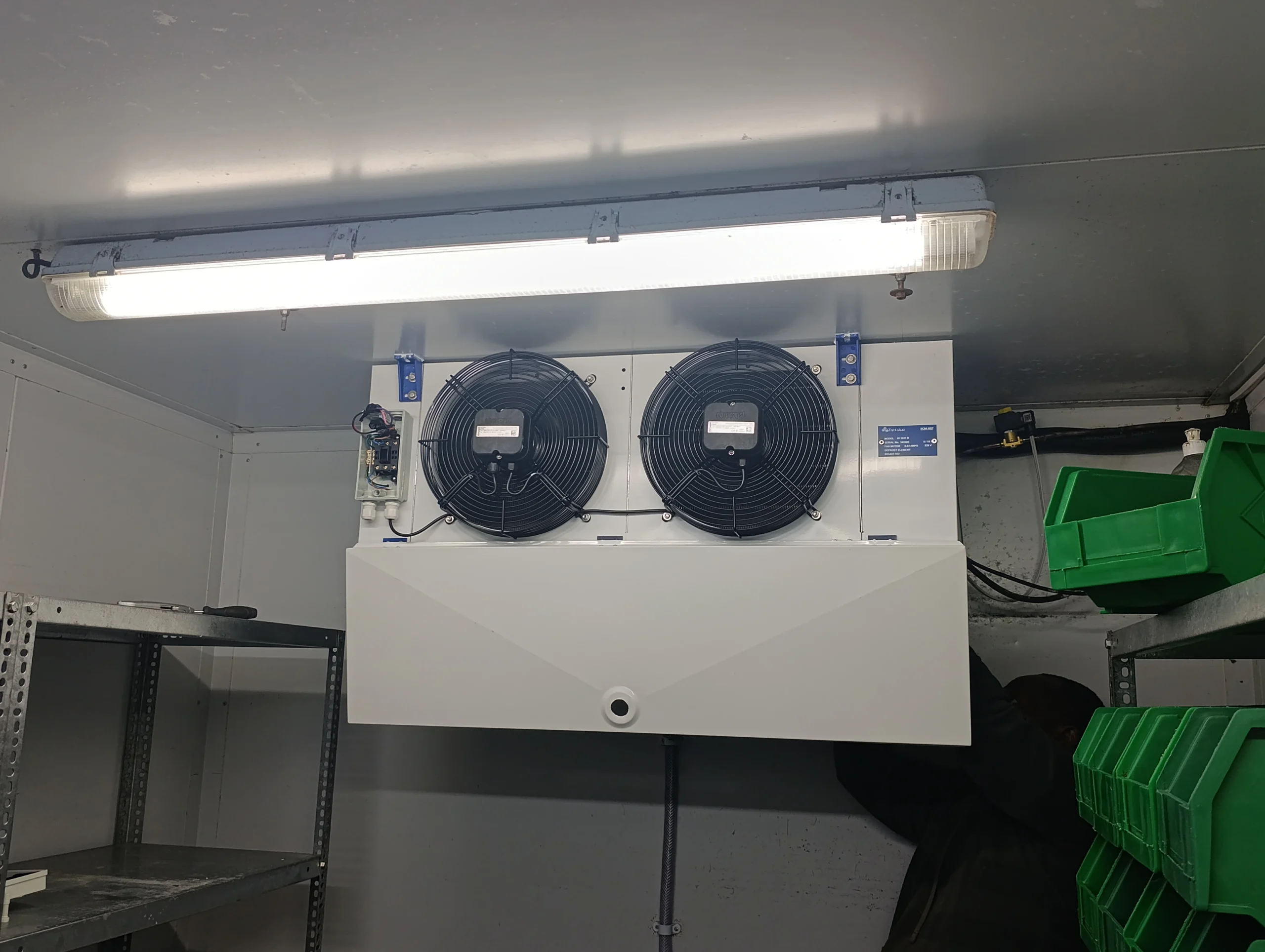 Commercial cold room evaporator installed during a restaurant refrigeration upgrade at De Grendel Wine Estate.