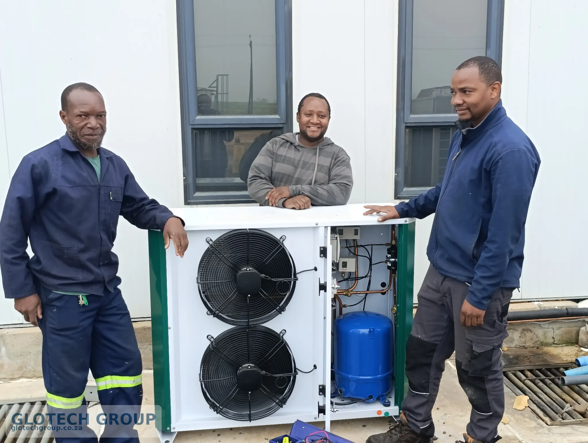 Glotech Group team with the completed Fall Creek Nursery refrigeration unit.