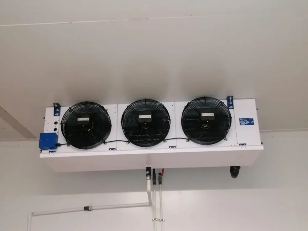 Three-fan blast freezer evaporator installed inside the Food Directions cold room