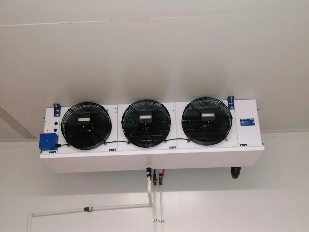 Three-fan blast freezer evaporator installed inside the Food Directions cold room