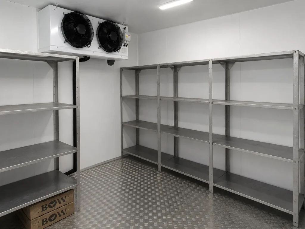 Cold room interior with shelving and insulated flooring at Rhenish Girls’ High