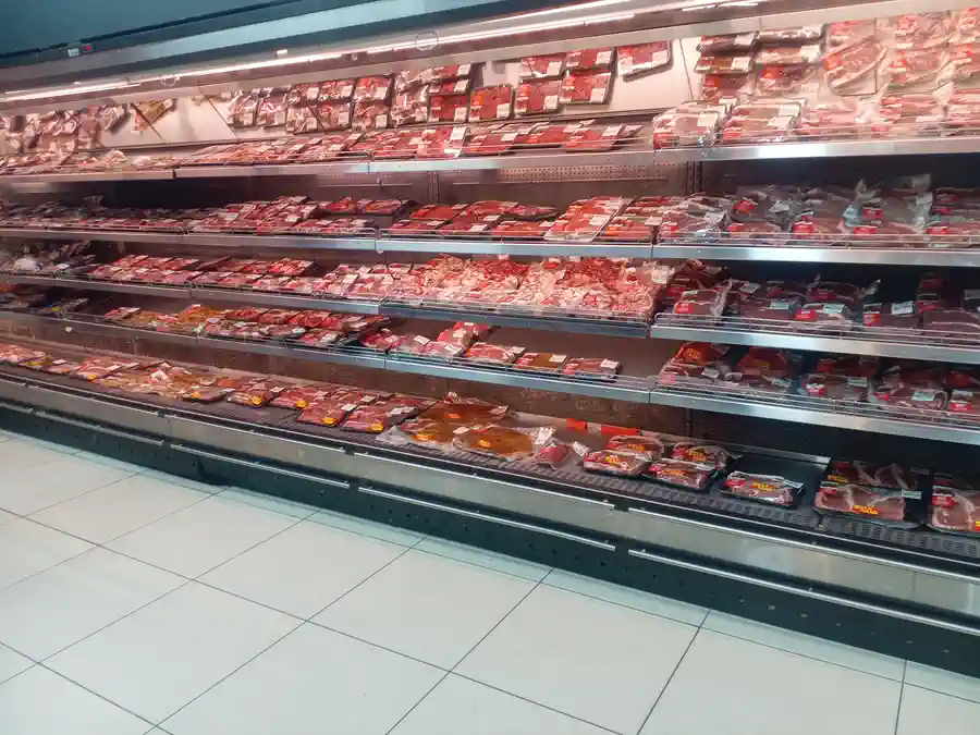 Refrigerated meat display operating after the Spar Wellington system upgrade